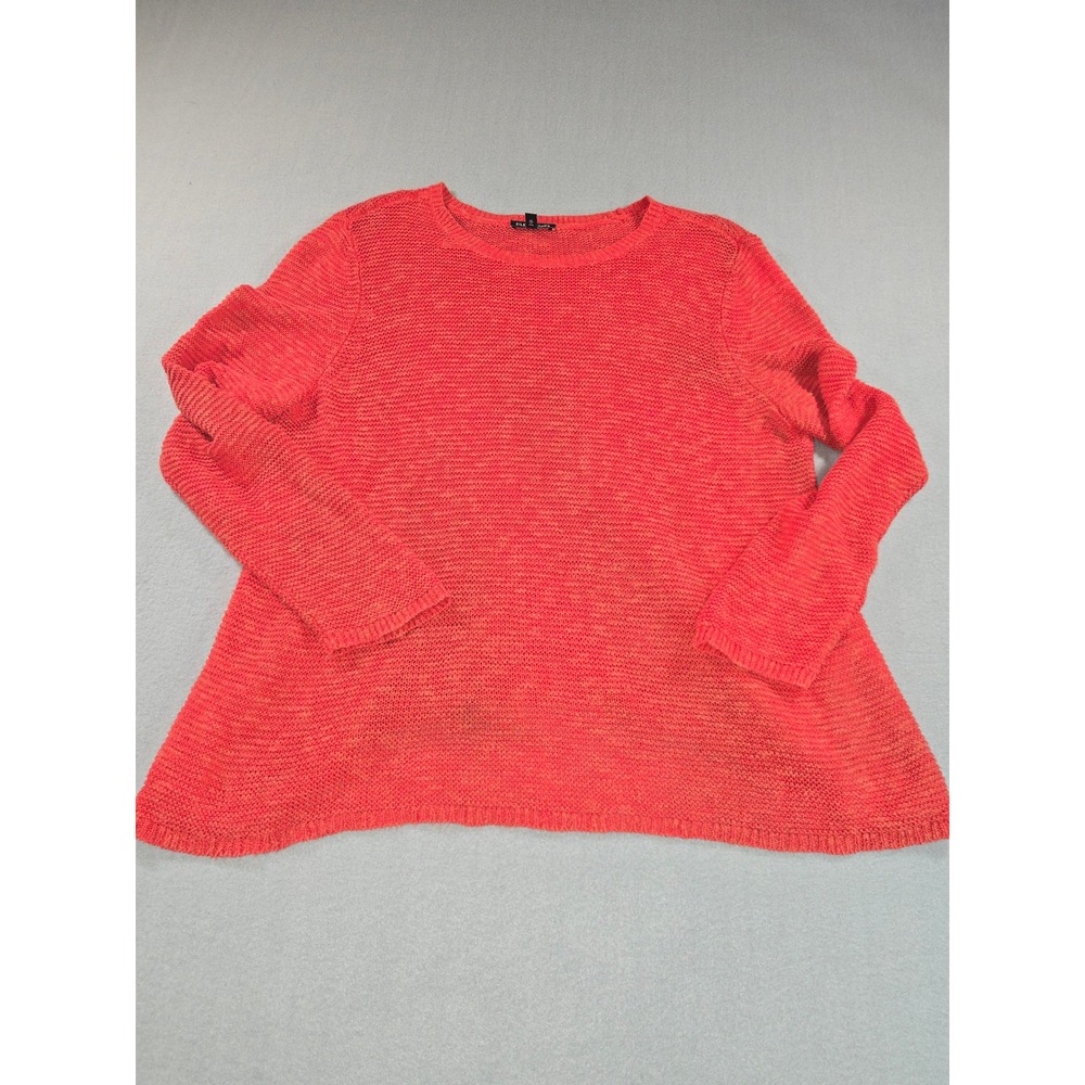 Eileen Fisher Sweater Womens L Large Coral Organic Linen‎ Cotton A-Line Knit